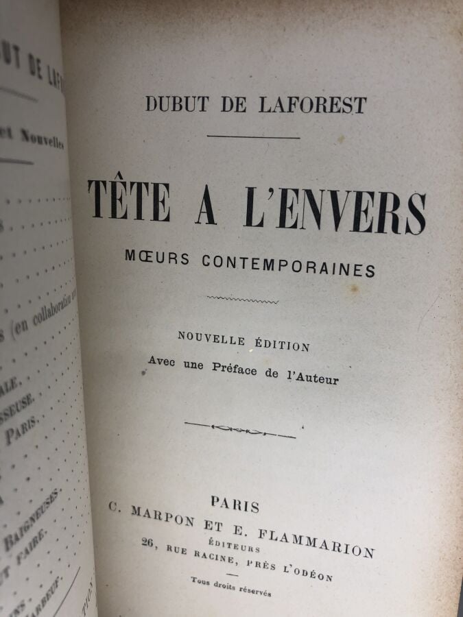 LAFOREST (Dubut de). - Tête à l'envers moeurs contemporaines. Édité à Paris che…