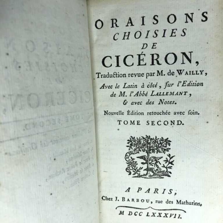 LALLEMANT (M. l'abbé). - Oraisons choisies de Cicéron. Édité à Paris chez J. Ba…