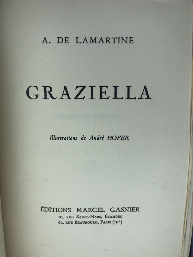 LAMARTINE (A. de). - Graziella. Édité à Paris chez Marcel Gasnier en 1945. De f…
