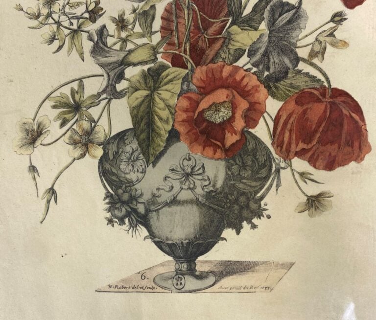 Lot de cinq gravures représentant des natures mortes aux fleurs - 30 x 22 cm -…