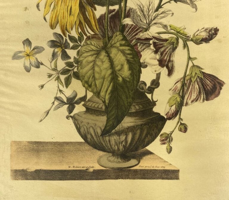 Lot de cinq gravures représentant des natures mortes aux fleurs - 30 x 22 cm -…