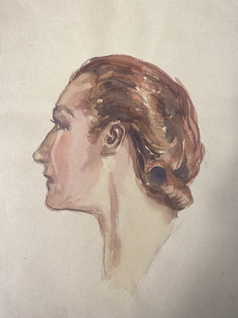 Lot de dessins, aquarelles et crayons sur papier représentants des études et po…