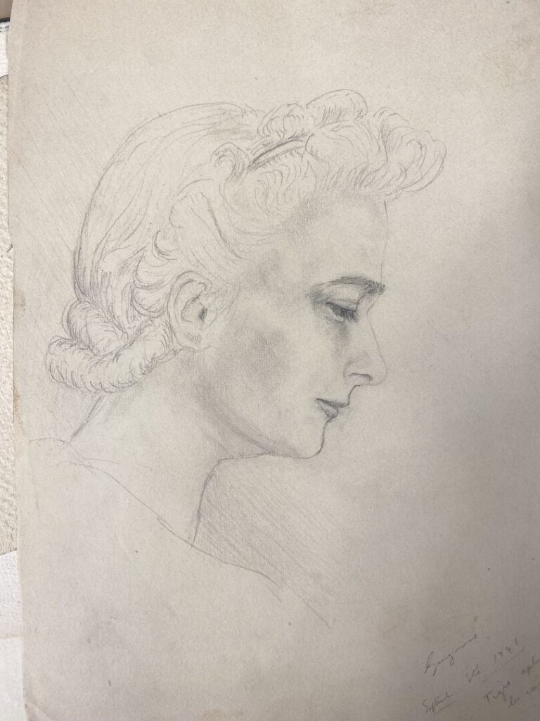 Lot de dessins, aquarelles et crayons sur papier représentants des études et po…