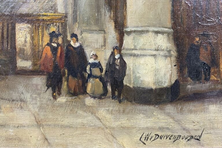 L.W DUIVENBOODEN (XIXe - XXe) - Scène animée dans un intérieur d'église - Huile…