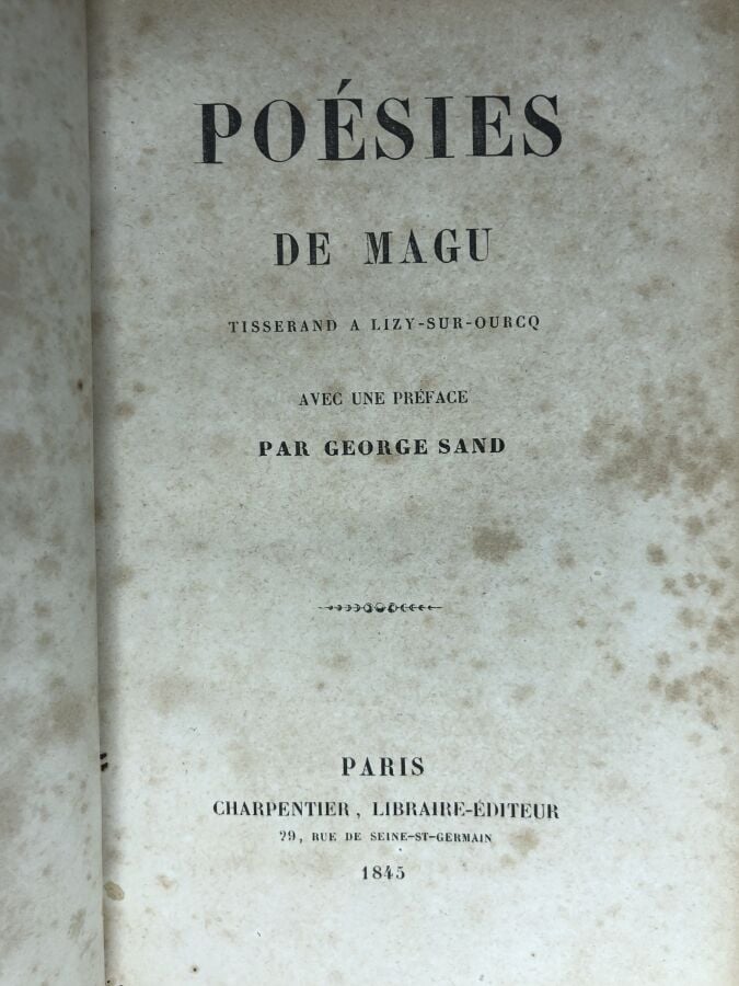 MAGU. - Poésies de Magu. Édité à Paris chez Charpentier en 1845. De format in-8…