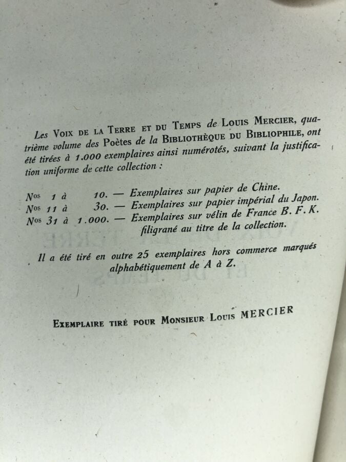 MERCIER (Louis). - Voix de la Terre et du temps. Édité à Lyon chez H. Lardanche…