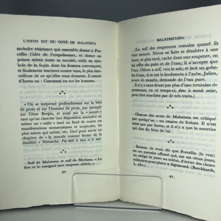 MONTHERLANT (Henry de). - L'infini est du côté de Malatesta. Édité à Paris chez…