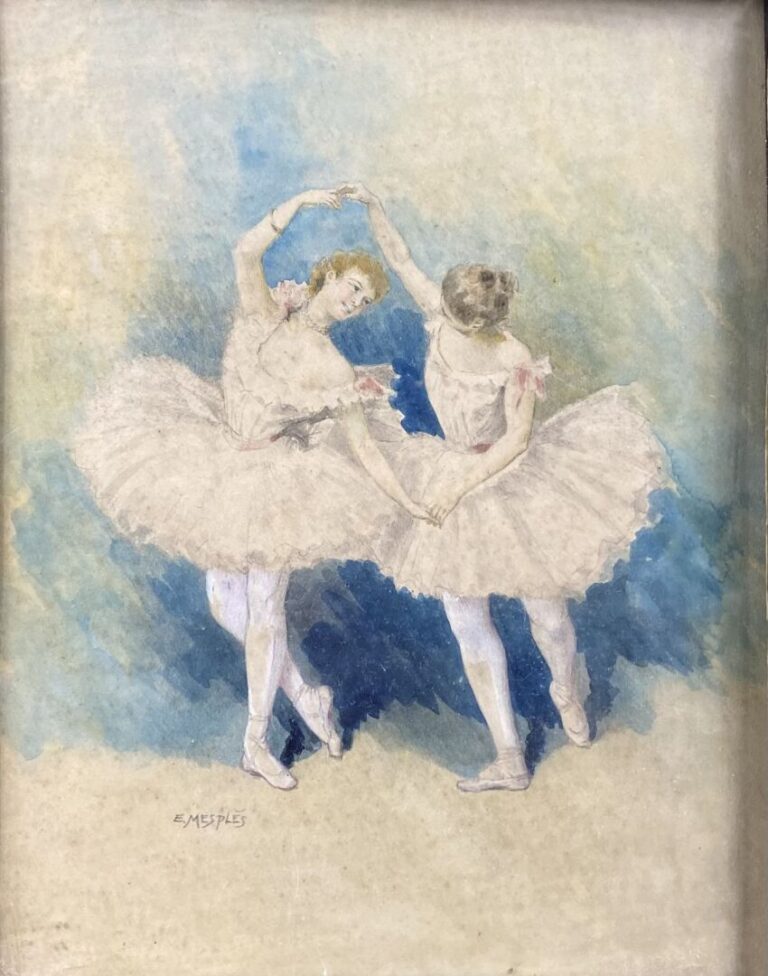* Paul Eugène MESPLES (1849-?) - Ballerines - Aquarelle sur papier - Signé en b…