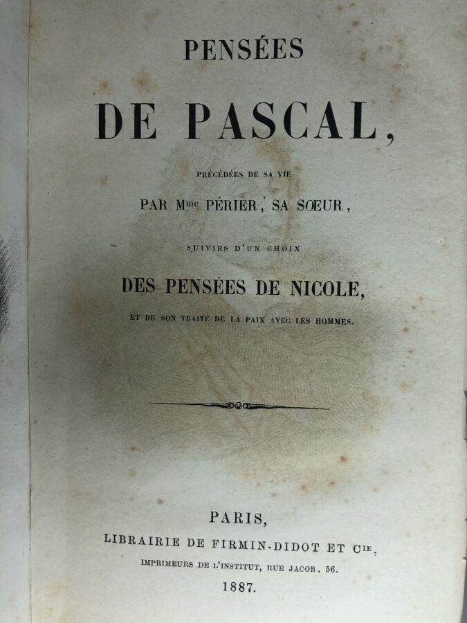 PERIER (Madame). - Pensées de Pascal. Édité à Paris chez Firmin Didot en 1887.…