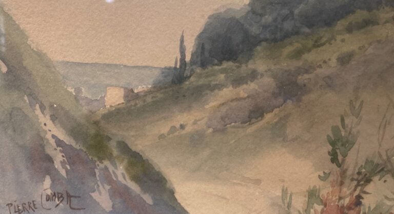 Pierre COMBA (1859-1934) - Maisons dans un paysage de campagne - Aquarelle sur…