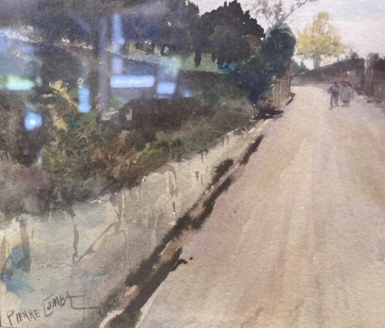 Pierre COMBA (1859-1934) - Promeneurs sur une route de campagne - Aquarelle sur…