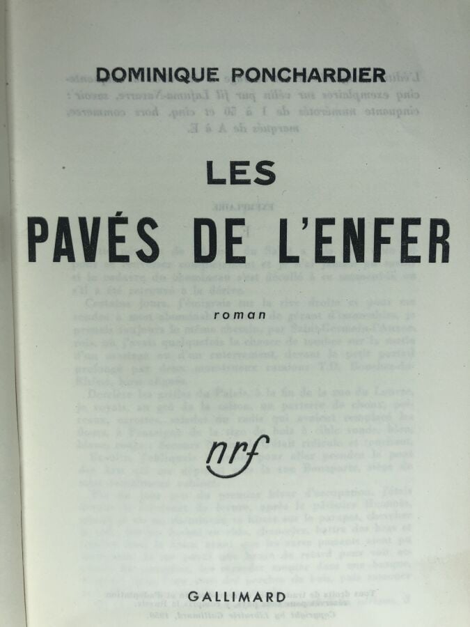 PONCHARDIER (Dominique). - Les pavés de l'enfer. Édité à Paris chez NRF en 1950…