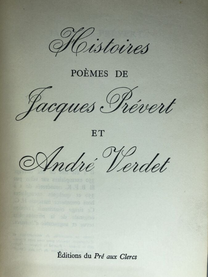 PREVERT (Jacques) / VERDET (André). - Histoires poèmes de Jacques Prévert et An…