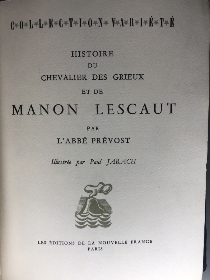 PREVOST (L'abbé). - Manon Lescaut. Édité à Paris chez les éditions de la nouvel…
