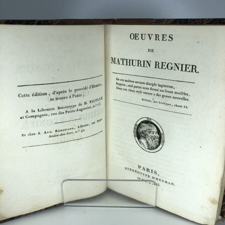 REGNIER (Mathurin). - OEuvres de Mathurin Regnier. Édité à Paris chez Stéréotyp…