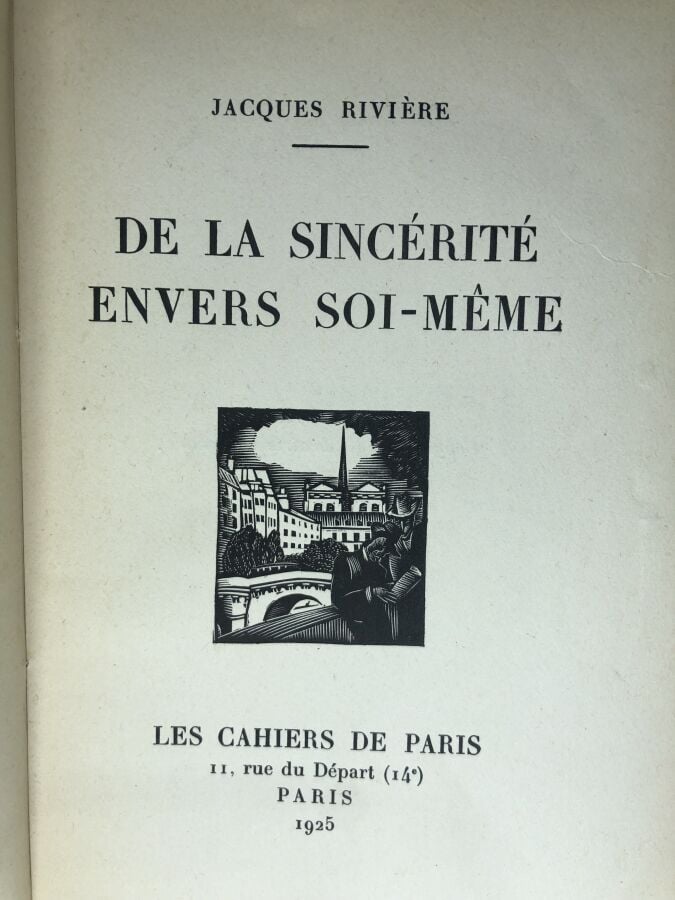 RIVIERE (Jaques). - De la sincérité envers soi-même. Édité à Paris chez Les cah…