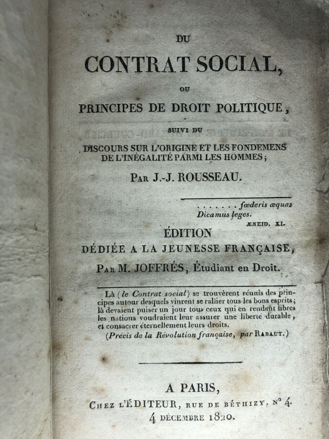 ROUSSEAU (Jean-Jacques). - Contrat social suivi du discours sur l'origine et le…