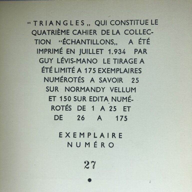 SABLON-FAVIER (R. de). - Triangles. Édité à Paris chez G.L.M en 1934. De format…