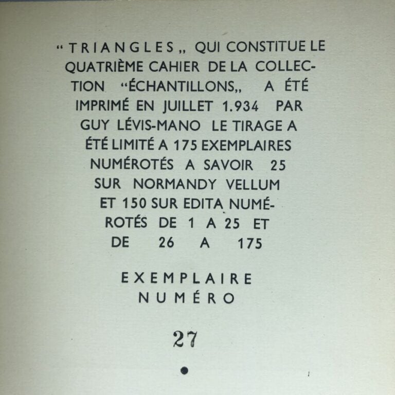 SABLON-FAVIER (R. de). - Triangles. Édité à Paris chez G.L.M en 1934. De format…