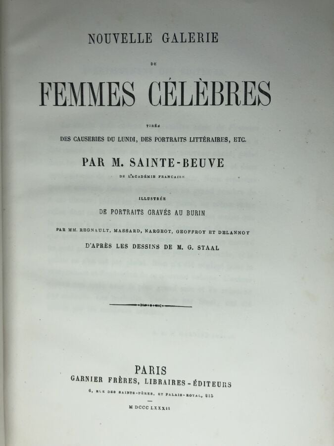 Sainte-Beuve. - Galerie des femmes célèbres, 2 volumes. Édité à Paris chez Garn…