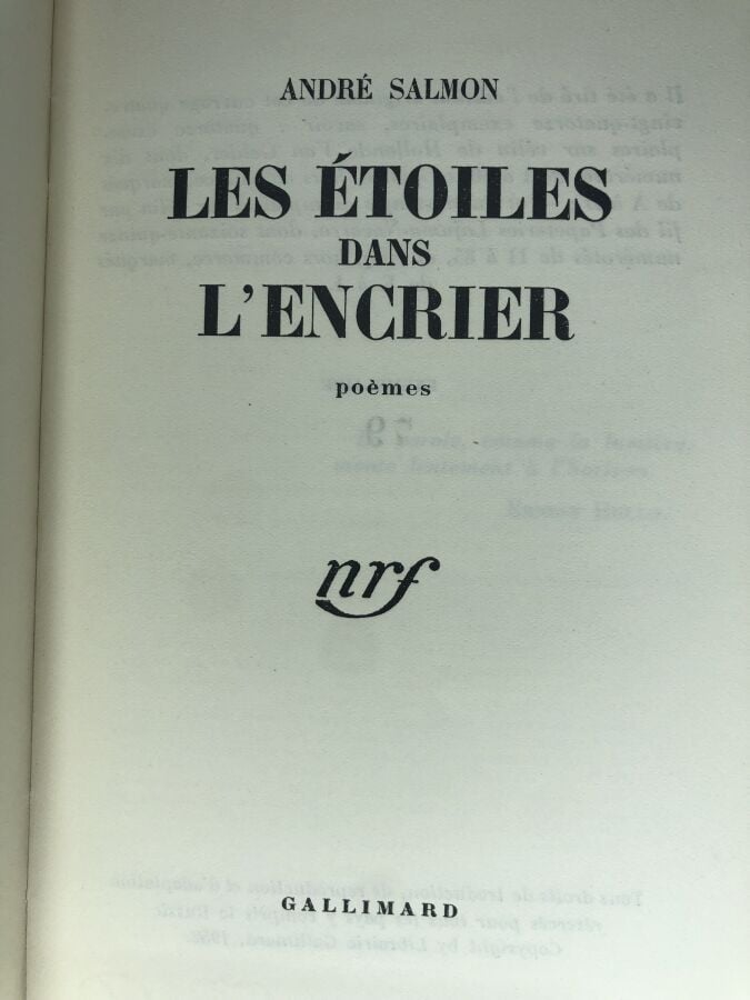 SALMON (André). - Les étoiles dans l'encrier. Édité à Paris chez NRF en 1552. D…