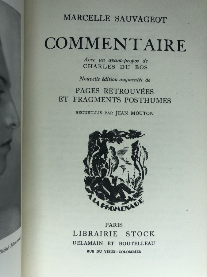 SAUVEGEOT (Marcelle). - Commentaire. Édité à Paris chez Stock sans date. De for…