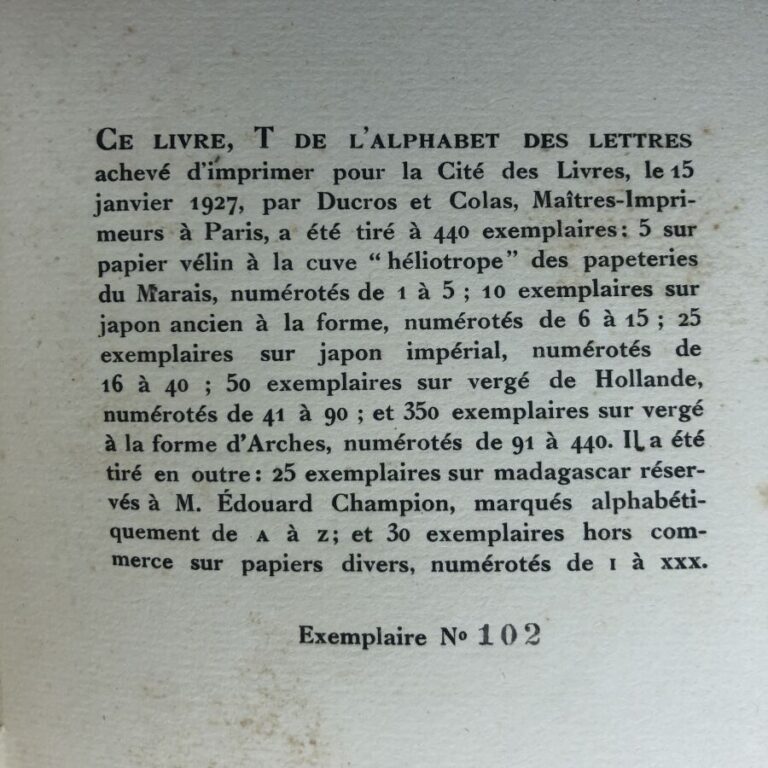 TOULET P-J. - Le carnet de M. du Paur. Édité à Paris chez La cité des livres en…