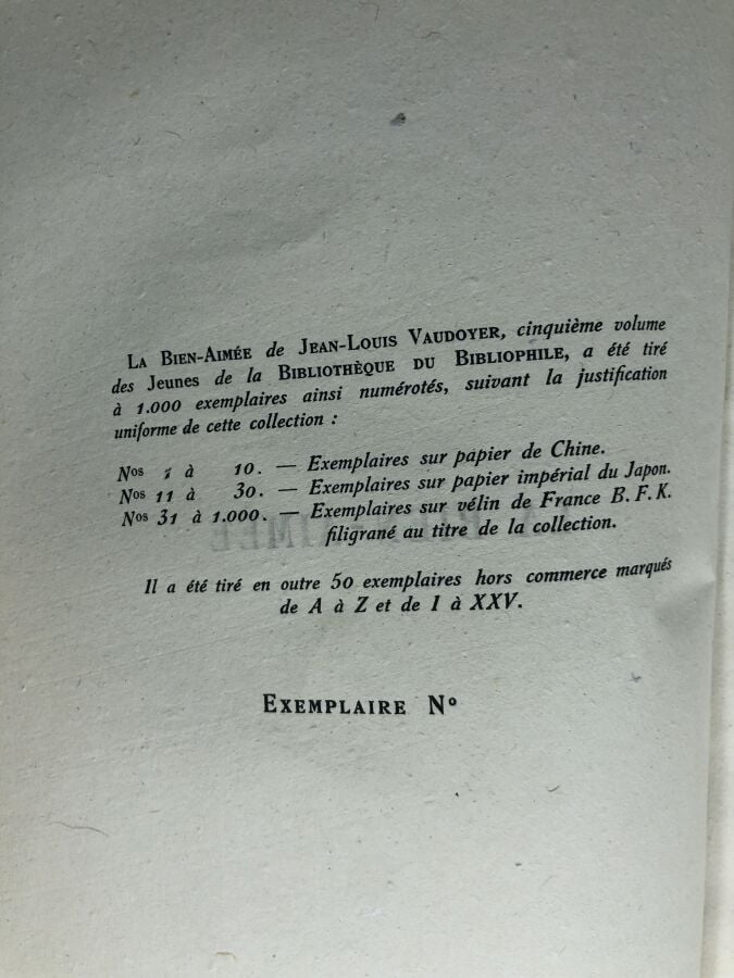 VAUDOYER (Jean-Louis). - La bien-aimée. Édité à Lyon chez H. Lardanchet en 1926…