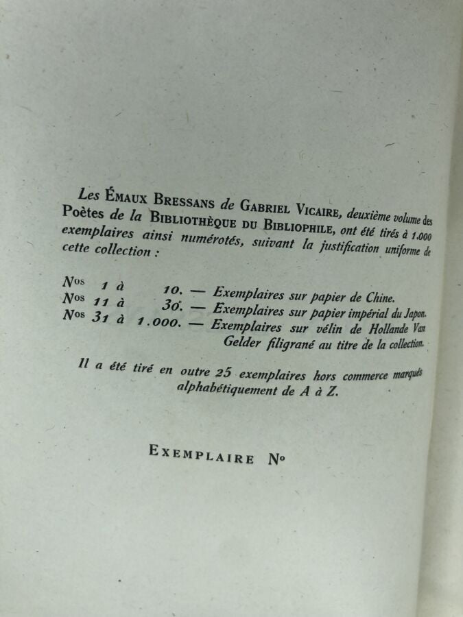 VICAIRE (Gabriel). - Emaux bressans. Édité à Lyon chez H. Lardanchet en 1919. D…