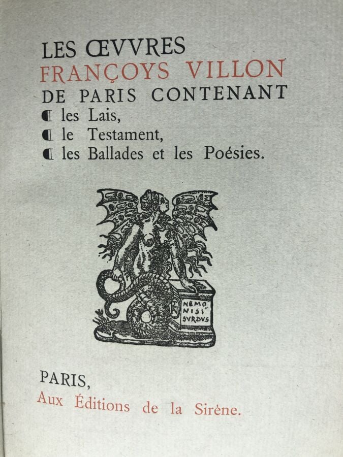 VILLON (François). - Les oeuvres de François Villon, les lais, le testament, le…