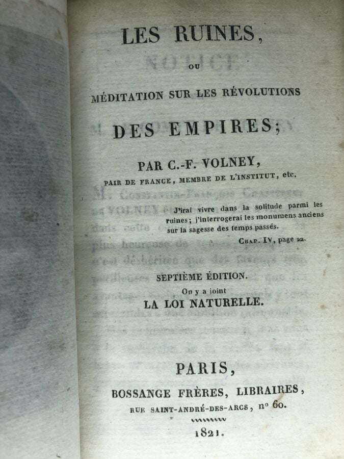 VOLNEY C-F. - Les ruines ou méditations sur les révolutions des empires. Édité…