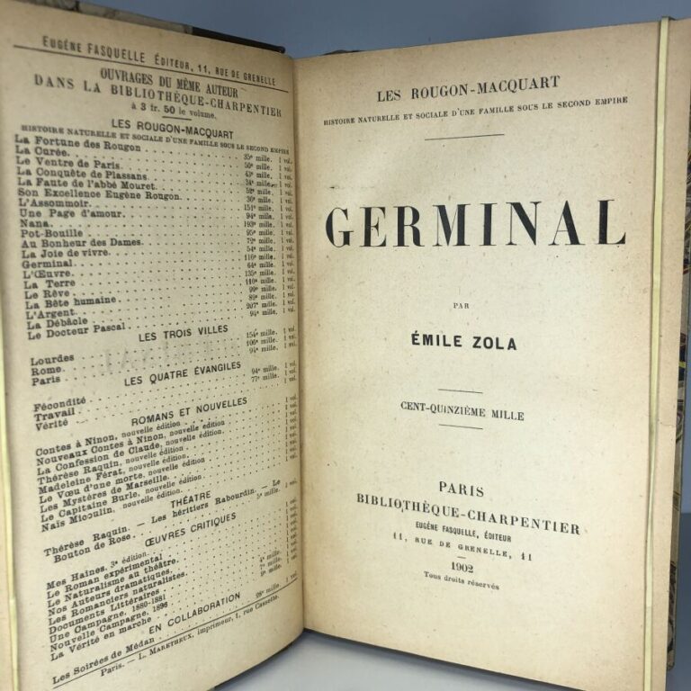 ZOLA (Emile). - Germinal. Édité à Paris chez Charpentier en 1902. De format in-…