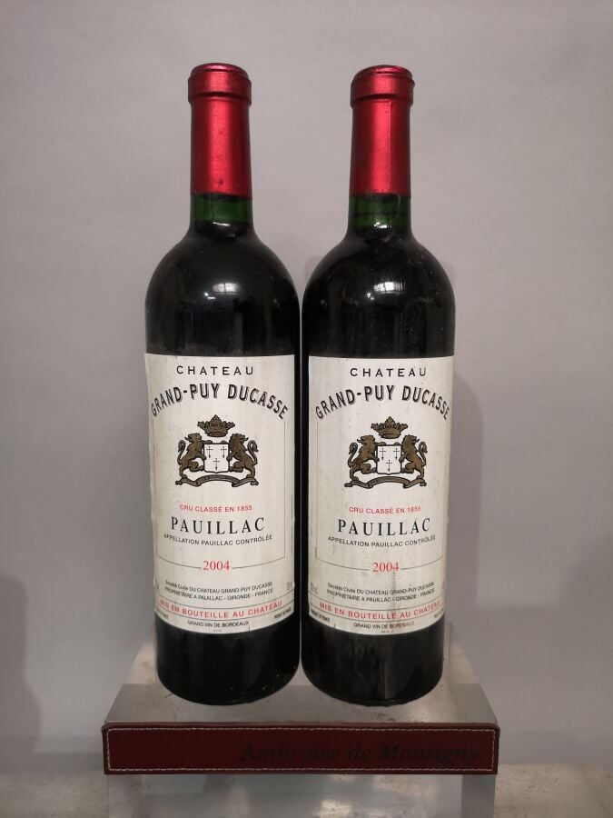 2 bouteilles Château GRAND PUY DUCASSE - 5ème Gcc Pauillac 2004 Etiquettes légè…