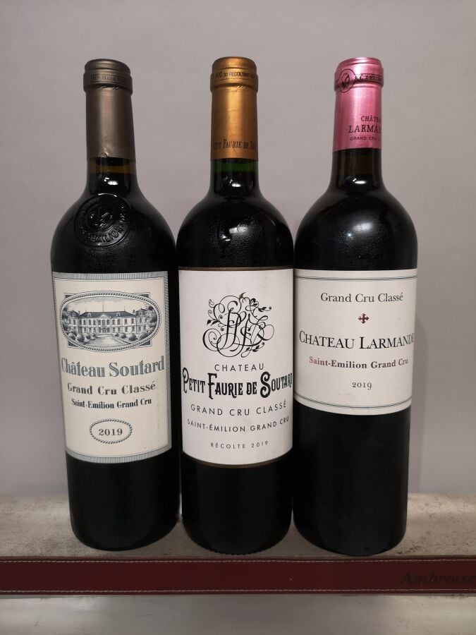 3 bouteilles SAINT EMILION Grand Cru MILLESIME 2019 1 Ch. SOUTARD, 1 Ch. LARMAN…