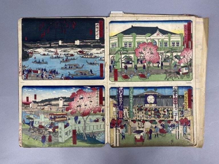 Album comprenant dix-neuf oban tate-e de la série Yûbin hôchi shinbun, le journ…