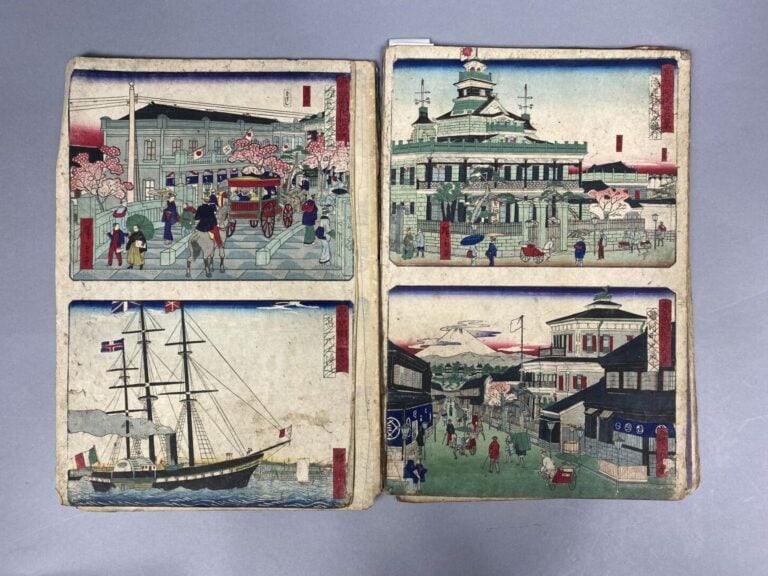 Album comprenant dix-neuf oban tate-e de la série Yûbin hôchi shinbun, le journ…