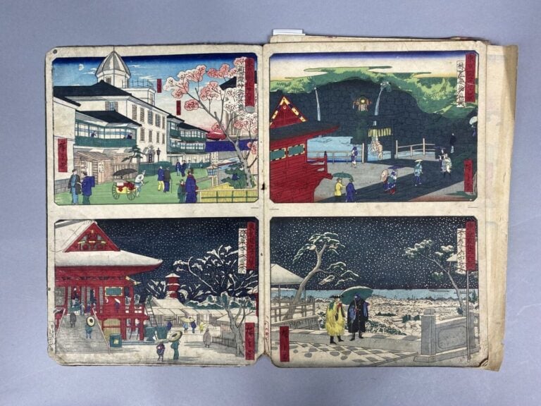 Album comprenant dix-neuf oban tate-e de la série Yûbin hôchi shinbun, le journ…