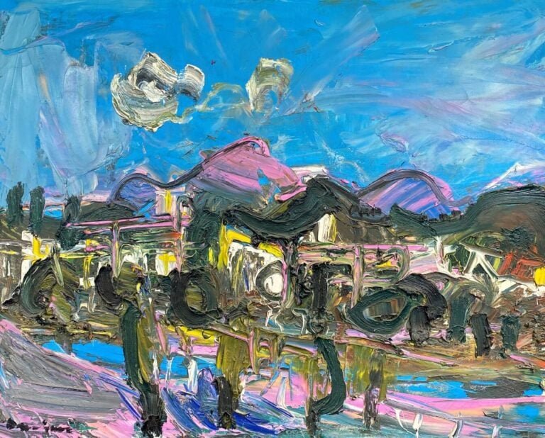 Bernard DAMIANO (1926-2000) - Maisons dans un paysage - Huile sur toile - Signé…