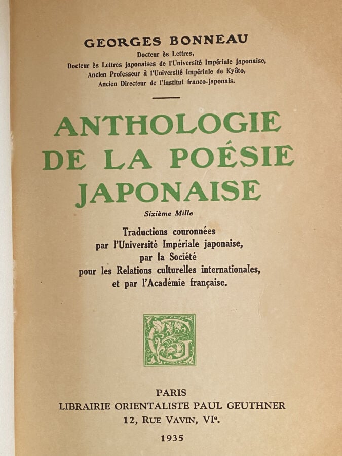 - Bonneau, Georges, Anthologie de la poésie japonaise, Librairie orientaliste P…