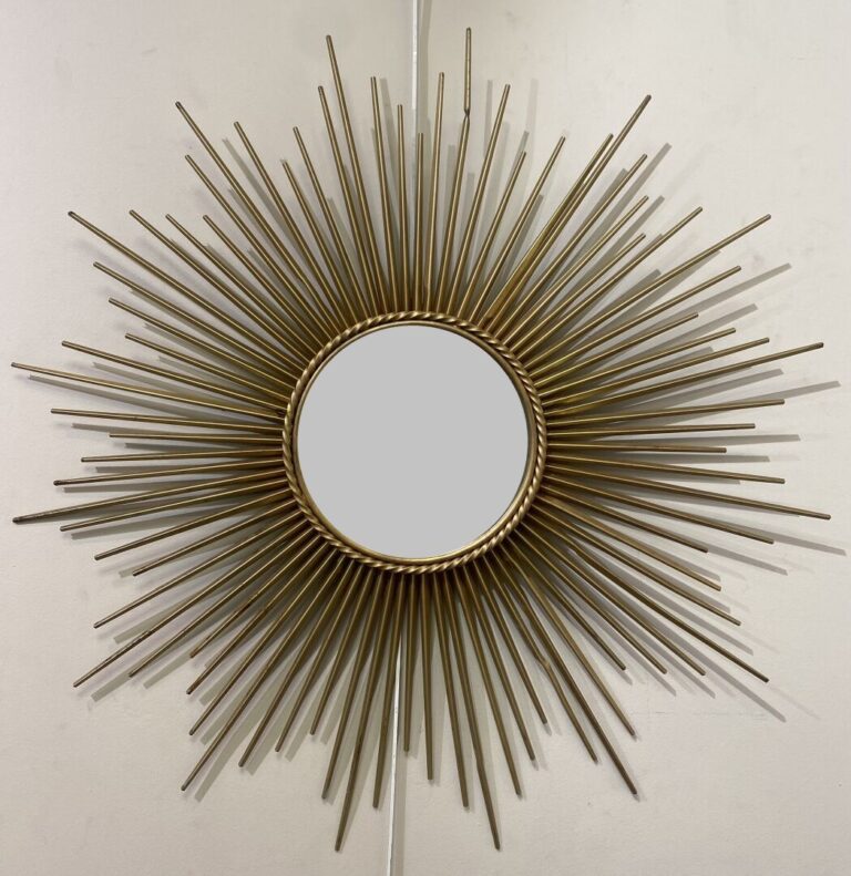 CHATY Vallauris - Miroir soleil en métal doré et glace - Diam : 85 cm - (usure…