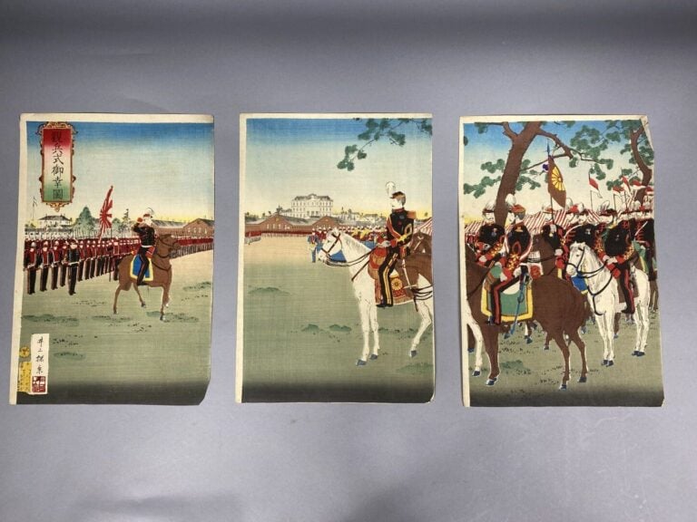 Chikanobu Toyohara (1838-1912) - Triptyque oban tate-e représentant l'anniversa…