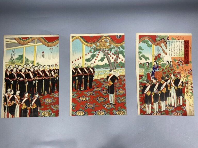 Chikanobu Toyohara (1838-1912) - Triptyque oban tate-e représentant l'anniversa…