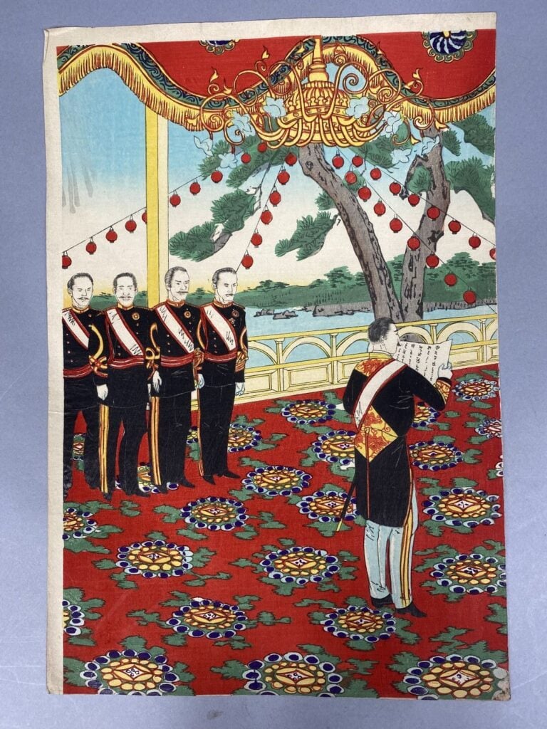 Chikanobu Toyohara (1838-1912) - Triptyque oban tate-e représentant l'anniversa…