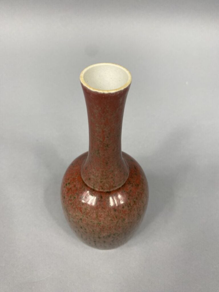 Chine - Vase balustre à long col étroit en porcelaine émaillée à glaçure mouche…