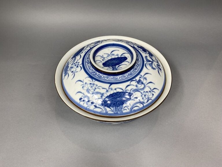 Chine / Vietnam - Grand bol couvert en porcelaine émaillée bleu blanc à décor d…