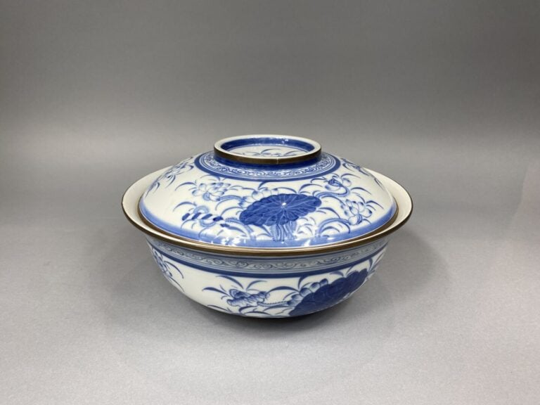 Chine / Vietnam - Grand bol couvert en porcelaine émaillée bleu blanc à décor d…