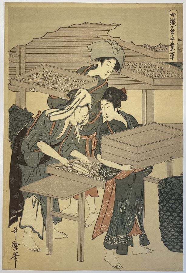 D'après Kitagawa Utamaro (1753?-1806) - Trois oban tate-e, retirages, de la sér…