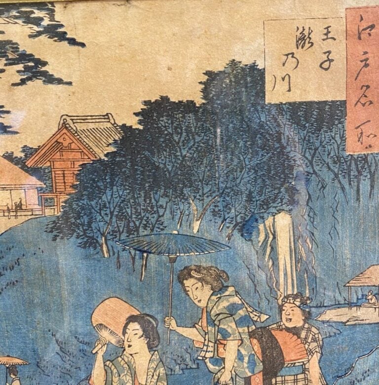Japon - Ensemble de deux estampes sur papier représentant des geishas aux ombre…