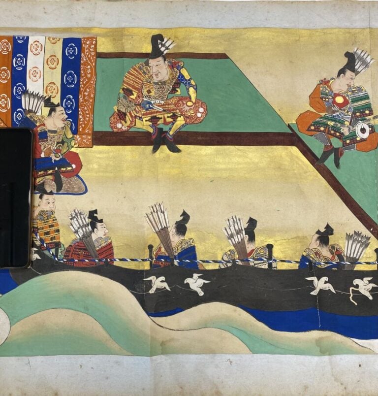 JAPON - Milieu Epoque EDO (1603 - 1868) - Rouleau e-maki, encre, couleurs et or…