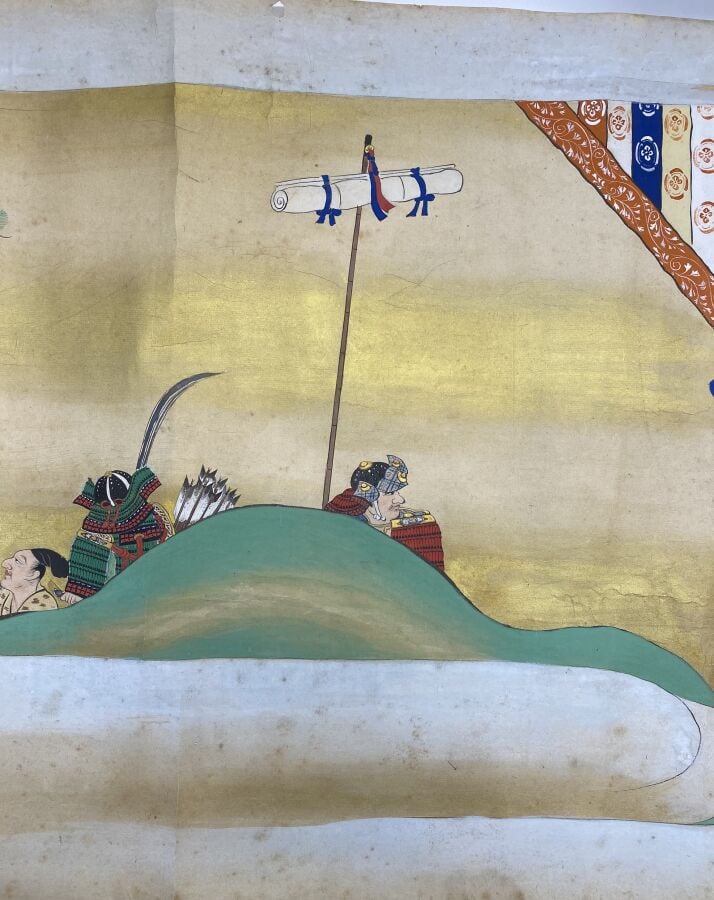 JAPON - Milieu Epoque EDO (1603 - 1868) - Rouleau e-maki, encre, couleurs et or…